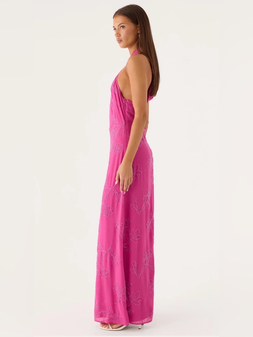 Peppermayo Fuchsia Halter Maxi Dress with Beaded Floral Detail - Picture 3 of 11